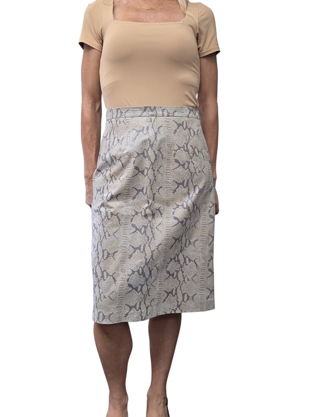 Y2K Terry Lewis Leather Python Print Pencil Skirt NWT Neutral High Waist 4